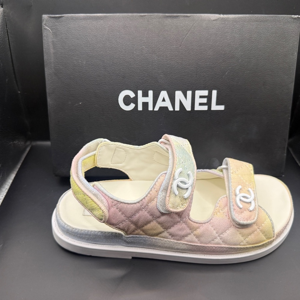 CHANEL Pastel Quilted Multicolor Hook-and-Loop Sandal